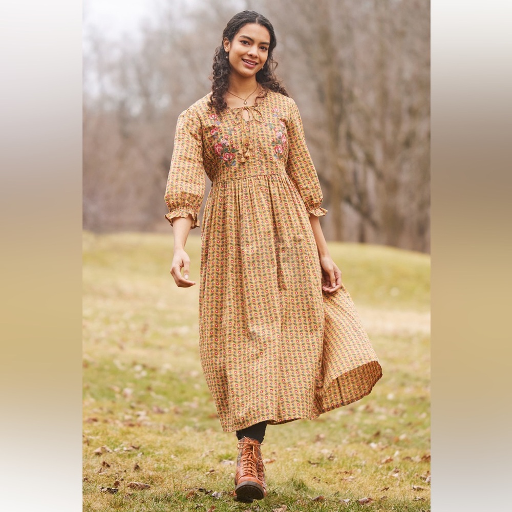 Gold Floral Embroidered Dress